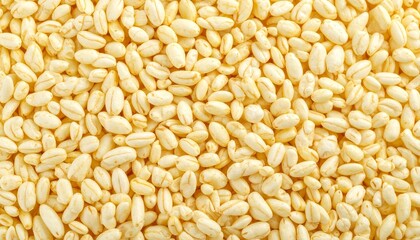 Close-up of puffed rice grains in light yellow tones