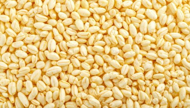 Close-up of puffed rice grains in light yellow tones