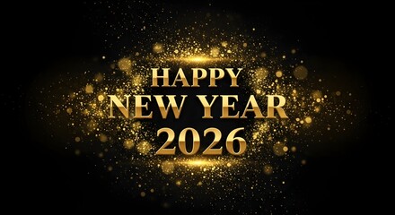 Happy new year 2026 golden glitter bokeh holiday celebration