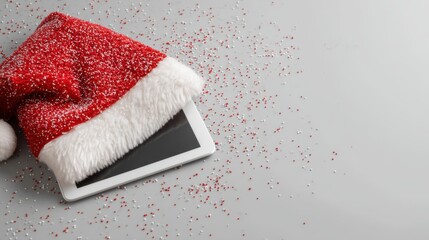 A flat lay with a cozy red mitten against a crisp white background conveys festive warmth and holiday winter charm.