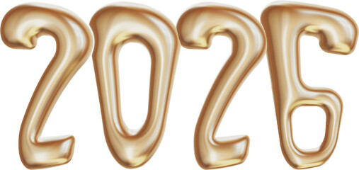 3D Rendered 2026 Metallic Numbers Iridescent Chrome Pink Gold Balloon Style Design