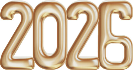 3D Rendered 2026 Metallic Numbers Iridescent Chrome Pink Gold Balloon Style Design