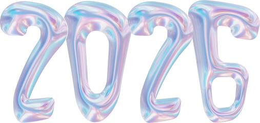 3D Rendered 2026 Metallic Numbers Iridescent Chrome Pink Gold Balloon Style Design