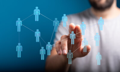 Abstract image showing interconnected human figures representing connections, networking and social media in a