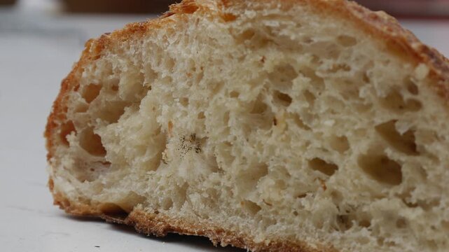 Moldy Bread Close-Up Showing Mold Growth on Soft Fluffy Texture Spoiled Food Hygiene Concept