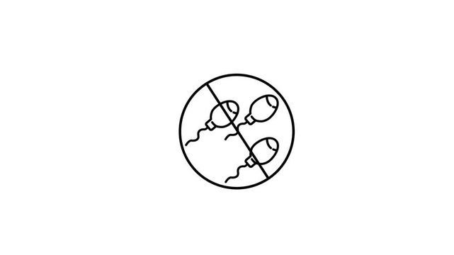 Black outline icon of sperm with a prohibition sign on a white background stop forbidden