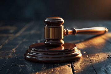 Golden gavel symbol of justice. Elegant minimal law concept. Authority and judgment composition.