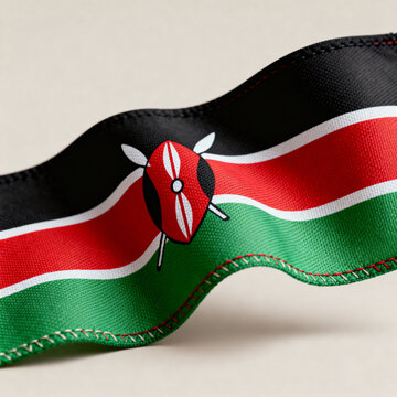 Waving Ribbon with National Flag of Kenya on Plain Background