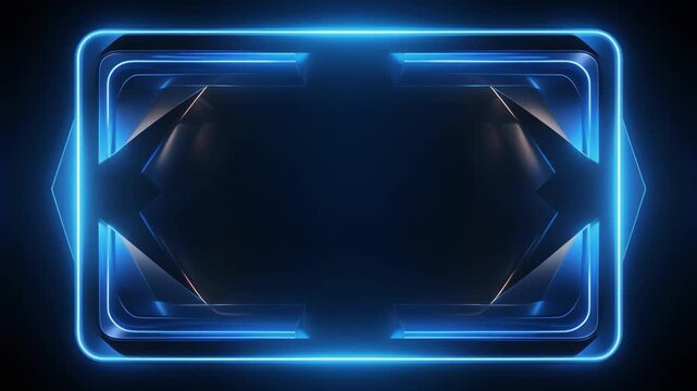 Geometric Neon Frame with Blue Glowing Edges and Dark Metallic Accents on a Black Background image photo
