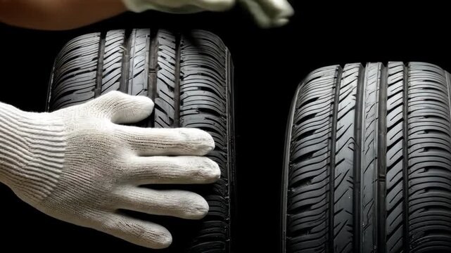 Comparing tread patterns of two tires to highlight differences in performance and safety