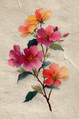 Vintage watercolor floral illustration on textured paper &ndash; hand-painted pink and orange blossom bouquet, botanical art print for decor and design