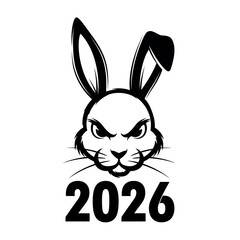 Angry rabbit face silhouette for year 2026