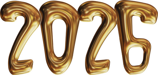 3D Rendered 2026 Metallic Numbers Iridescent Chrome Pink Gold Balloon Style Design