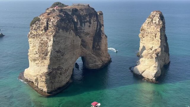 Pigeon Rocks, Beirut: Video of tourist boats visiting the iconic natural landmark just off the coast of Beirut.