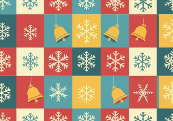 Festive Christmas Bells and Snowflakes Pattern.