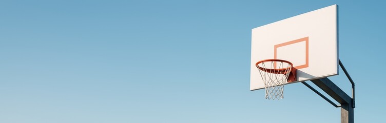 Minimal outdoor basketball hoop with blank backboard on clear sky background, ideal for sport-themed poster, banner, or clean design template. Ai generative
