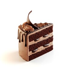 Delicious Chocolate Cake Slice with Creamy Layers and Chocolate Drizzle.