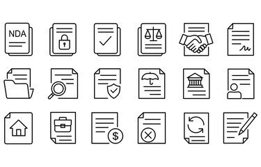 document icon set for contract and business 