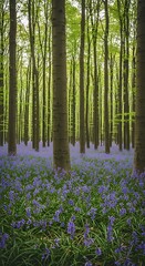 Bluebells Blooming in a Serene Forest Landscape.