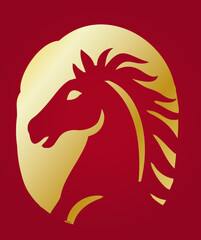 Golden horse head emblem vector illustration.
Chinese zodiac horse gold silhouette logo.
Horse head gold stamp traditional design.
Chinese Year of the Horse gold seal design.