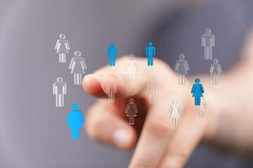 Visual representation of human network, business team, leadership and digital display, symbolising connection, teamwork and collaboration