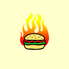 Hamburger and Fire Flame Logo...