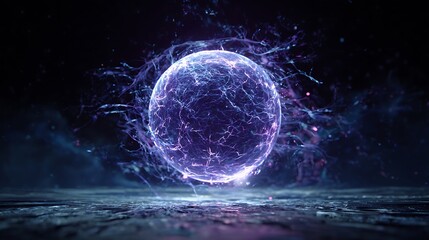 Obraz premium Futuristic technology concept, a brilliant purple light source emanating from a perfect sphere