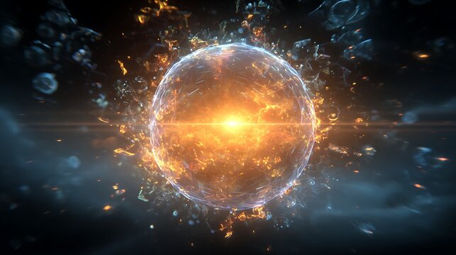 Abstract visualization of a pulsating glowing sphere radiating intense energy and light