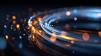 The high-speed world of 5g connectivity. Virtual analytics. 5g data transmission in abstract cyberspace: a digital funnel. Glowing dashboards. Data visualization.