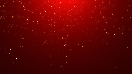 red christmas background with golden glitter shiny stars falling, winter holiday new year celebration social media background	