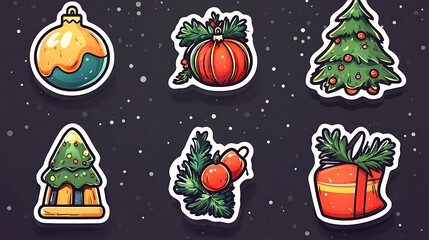 Illustrated Christmas sticker set with seasonal color and joy