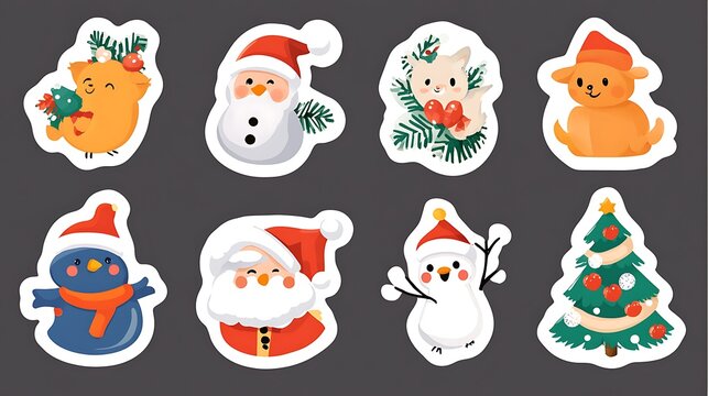 Cute Christmas sticker pack with festive symbols in cheerful design winter vibe