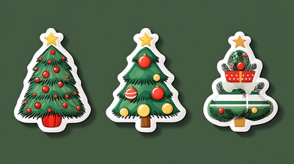 Holiday themed Christmas stickers set with colorful decorative elements