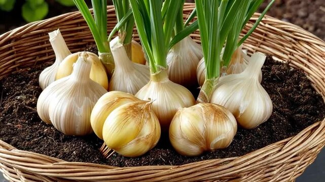 Growing fresh garlic in a home garden for a flavorful harvest all year round