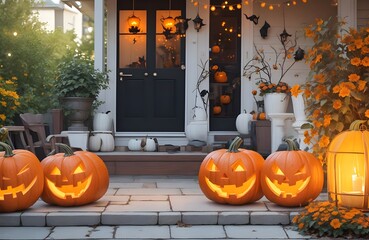 Obraz premium halloween pumpkin on a wooden fence