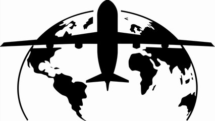 Global travel icon featuring airplane flying around world, symbolizing international journey and worldwide trips