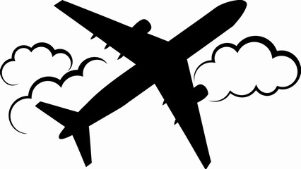 Modern airplane flying through clouds for travel adventures and transportation designs, scalable vector graphic