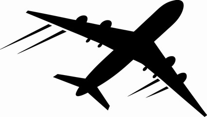 Dynamic airplane silhouette soaring through sky with speed lines, evoking travel adventure