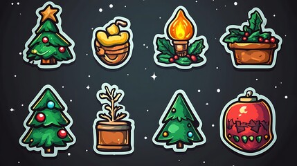 Collection of cheerful Christmas icons as decorative stickers