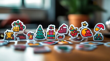Collection of cheerful Christmas icons as decorative stickers