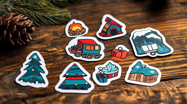 Winter sticker set with festive Christmas details and colors