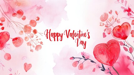 A colorful design featuring hearts and floral elements with the text 'Happy Valentine's Day'. The background is soft and pastel, creating a romantic atmosphere.