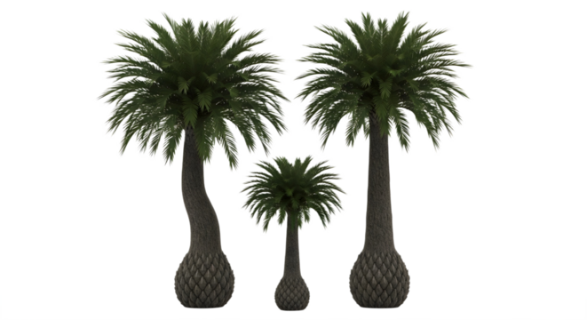Three palm trees isolated on transparent background - Powered by Adobe