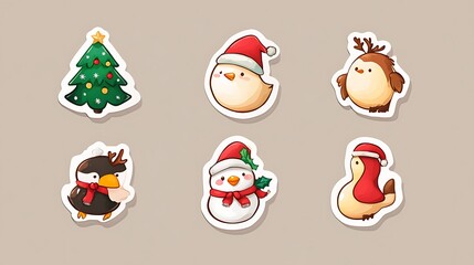 Fototapeta premium Whimsical festive icons as a Christmas sticker sheet