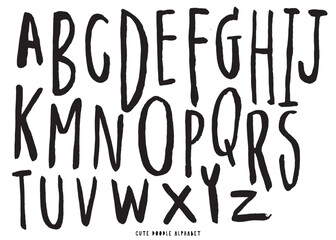 Cute doodle Vector background with black and white letters,Cute doodle Alphabet, alphabet pattern