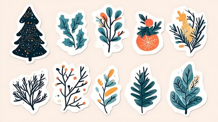 Fototapeta premium Winter holiday stickers with colorful festive graphic design