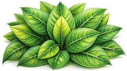 Vibrant green leaves forming a lush bush on a white background