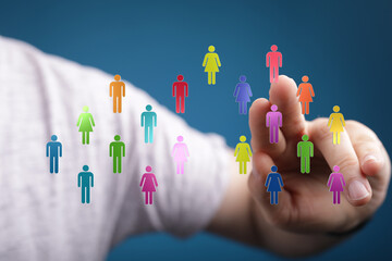 Concept of a diverse team interacting using digital technology. Represents communication and collaboration for global connection and cooperation