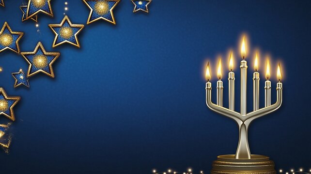 Star and Menorah Decor on Blue Background, Hanukkah Design Element (Suitable for Hanukkah Decoration, Festive Design, Greeting Card Materials, etc.)