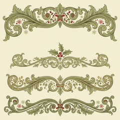 Fototapeta premium Vintage christmas illustration with red accents